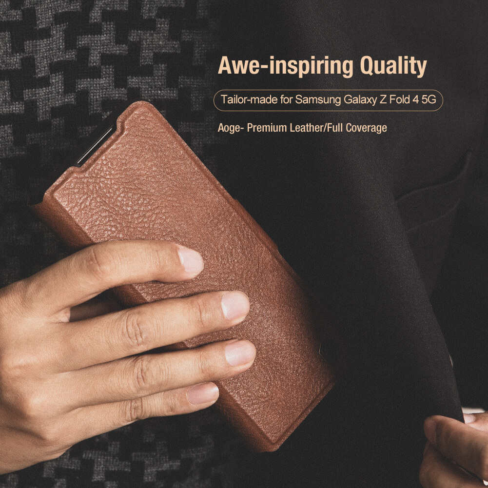 Case bao da chống sốc cho Samsung Galaxy Z Fold 4 trang bị ngăn đựng S-Pen hiệu Nillkin Aoge Leather Cover Case (bảo vệ máy cực tốt, chất liệu da thật cao cấp, thiết kế thời trang cá tính) - hàng nhập khẩu