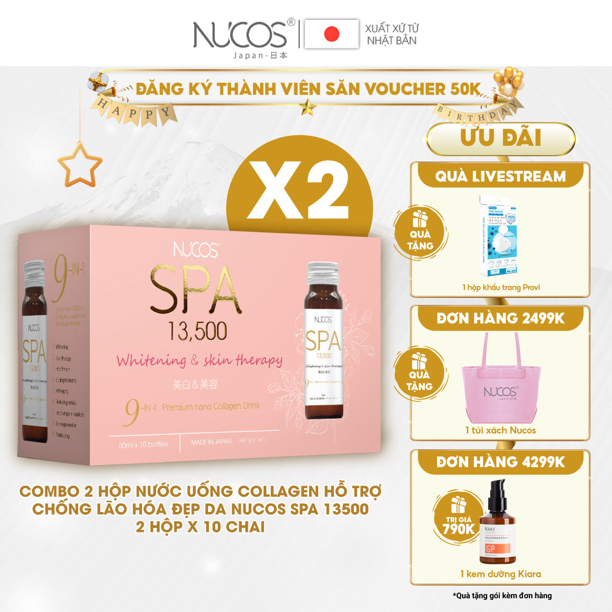  Combo 2 Hộp Collagen nước xóa nhăn ngăn lão hóa da Nucos Spa 13500 2x10Chaix50ml