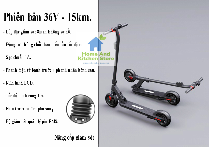 Xe trượt scooter điện xếp gọn Bremer tốc độ 25km/h dành cho thiếu niên, người đi làm - xe scooter điện người lớn