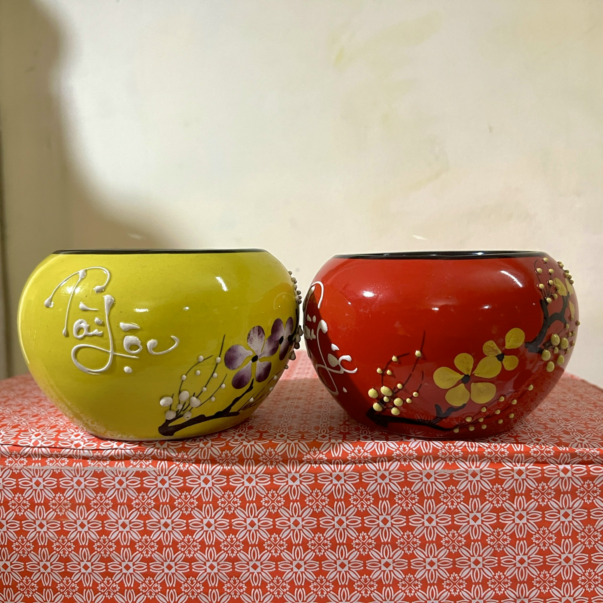 Chậu hoa Tài Lộc gốm Bát Tràng cao 9cm , Vò cắm hoa sứ để bàn