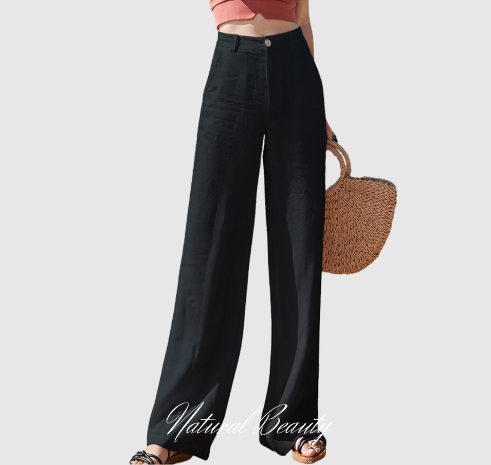 Quần dài nữ suông chất liệu linen mát mẻ , quần có khóa trước và chun sau dễ mặc và dễ phối đồ QD07