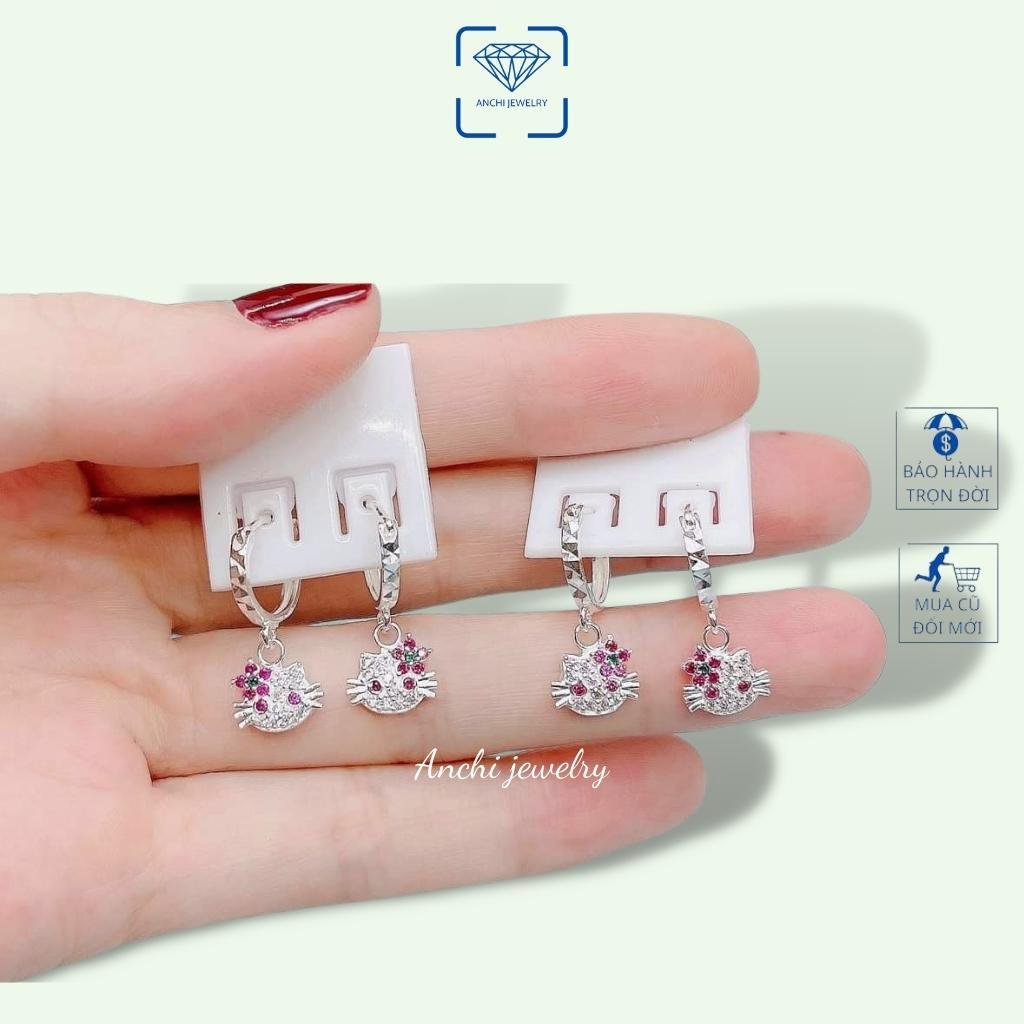 Bông tai hello kitty bạc cho bé, khuyên tai hello kitty cho bé gái bạc ta, hoa tai trẻ em