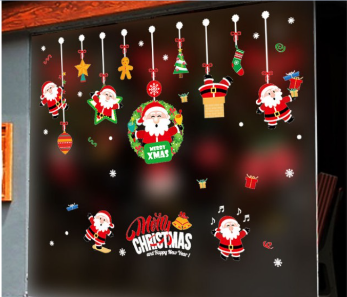 Decal dán tường - rèm ông già noel đỏ