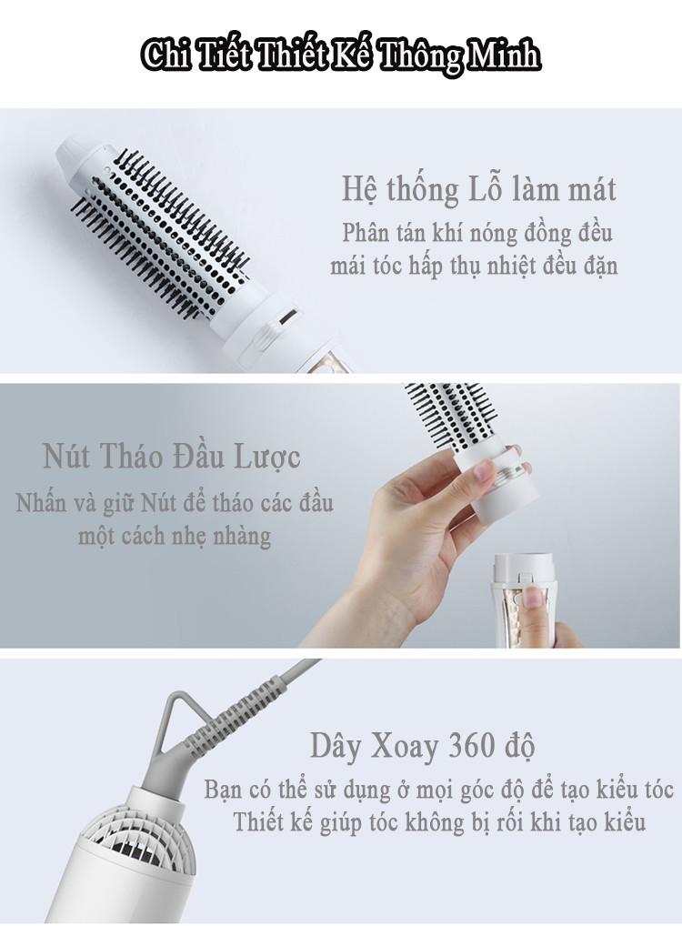 Máy tạo kiểu tóc 4 trong 1 Xiaomi Wellskins Sấy, Uốn, Chải, Chăm sóc Ion - Hàng Chính Hãng