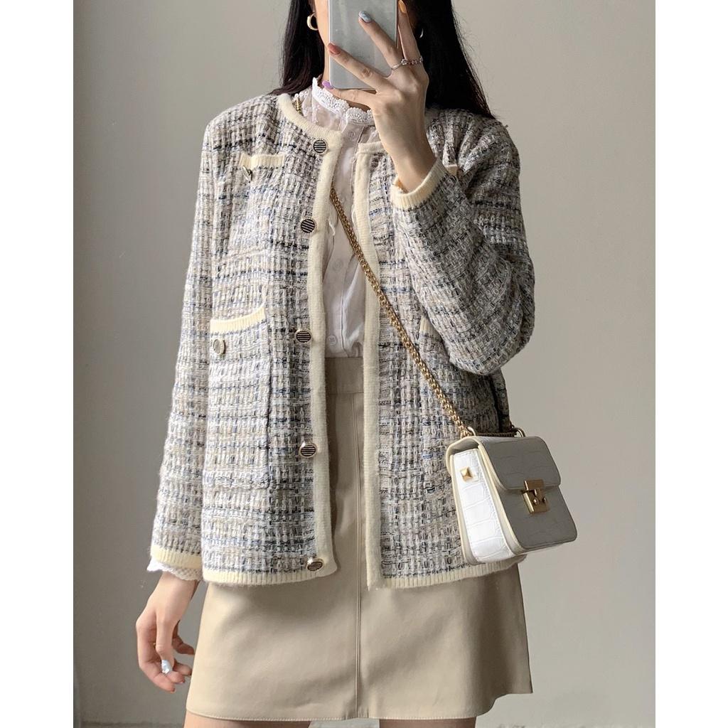 Áo khoác dạ TWEED xám trắng tiểu thư ulzzang - Made by Fiin