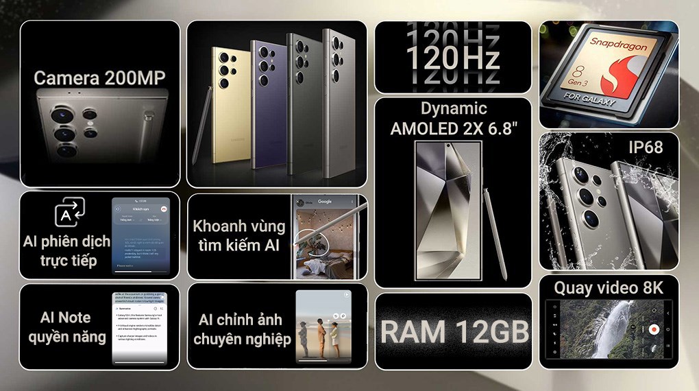 Điện thoại Samsung Galaxy S24 Ultra 5G 256GB - Hàng Chính Hãng