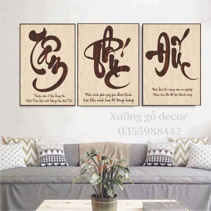 Tranh bằng Gỗ MDF Combo 2 Tranh Thư Pháp Bằng Gỗ Hiện Đại Độc Đáo, Quà Tặng Ông Bà , Cha mẹ, Người Thân.
