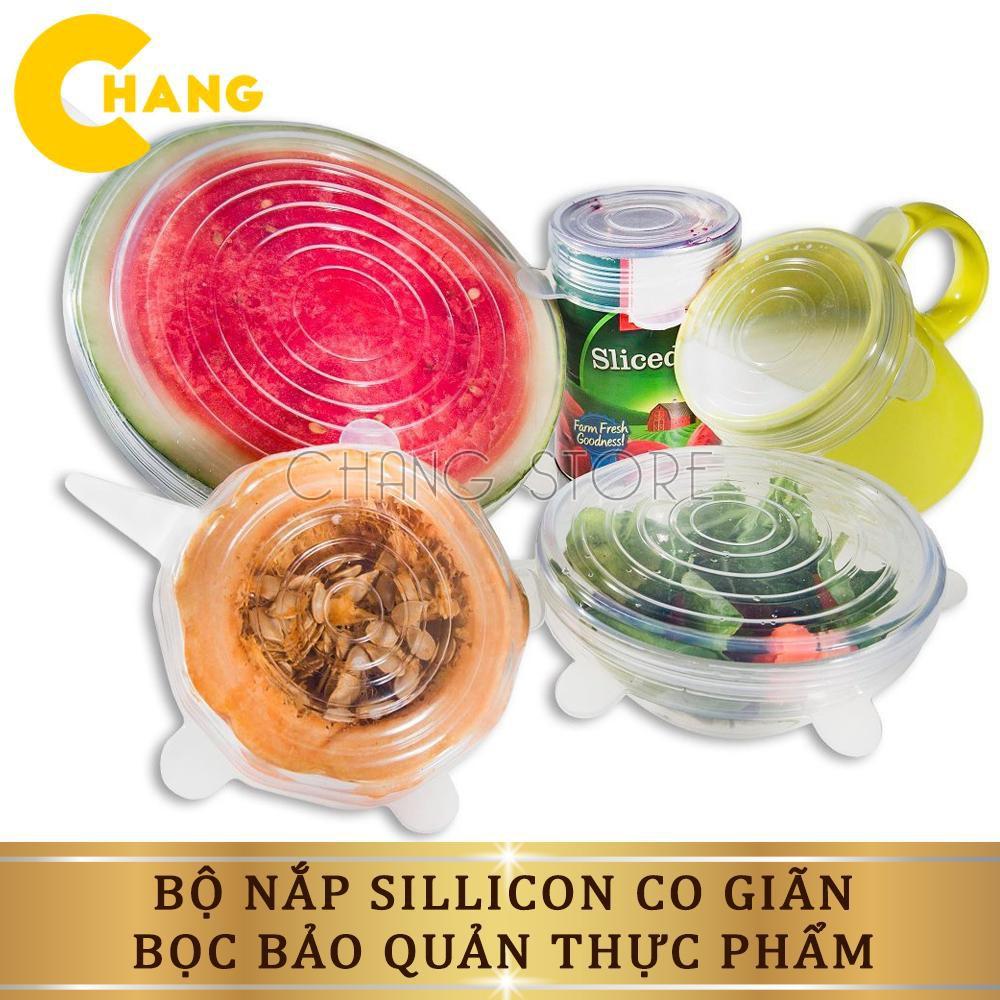 Bộ 6 Nắp Đậy Silicon Thay Thế Màng Bọc Thực Phẩm Bảo Vệ Môi Trường