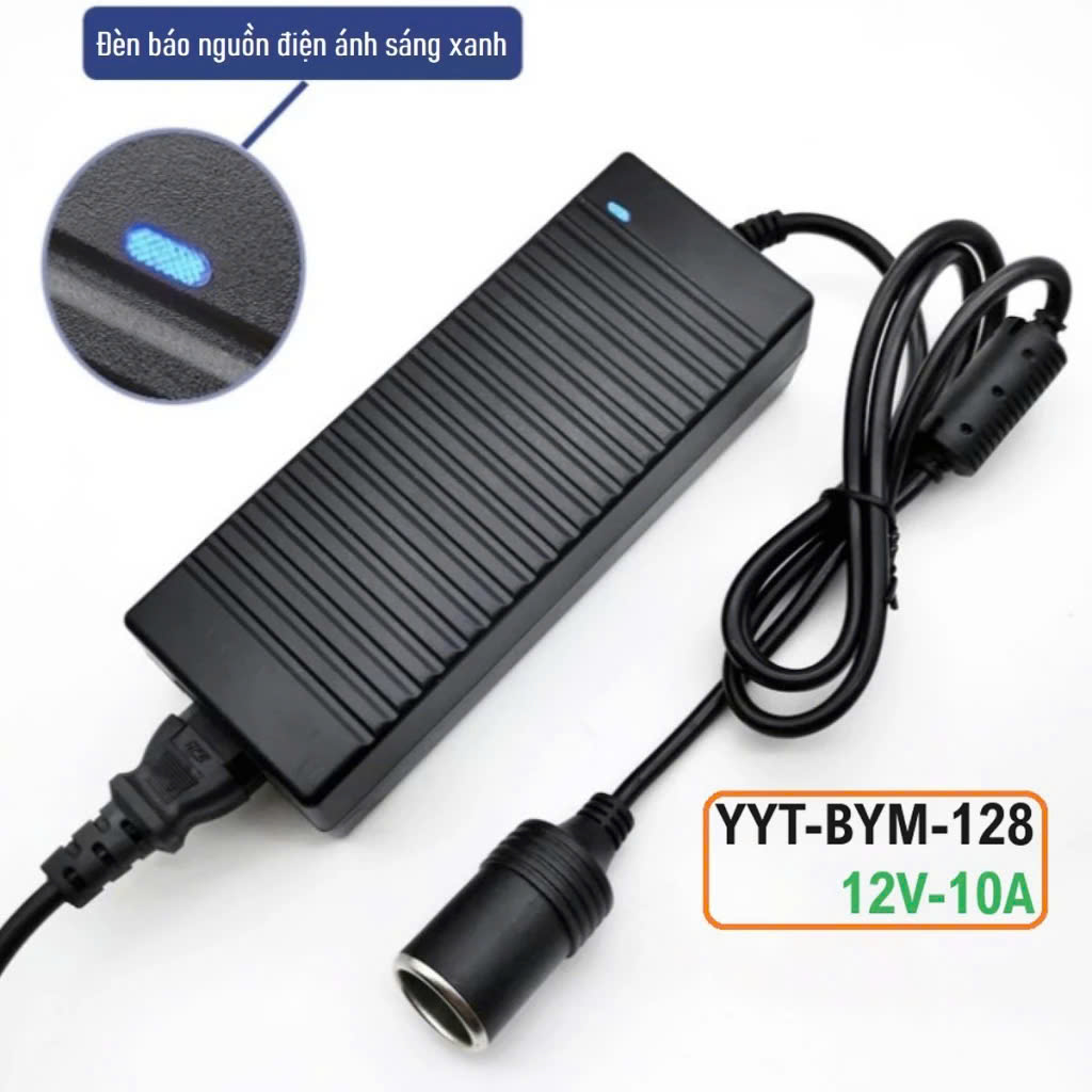 Bộ Đổi Nguồn 220V Sang 12V - 10A Có Tẩu Cắm – Dùng Cho Máy Bơm Lốp, Hút Bụi, Quạt 12V