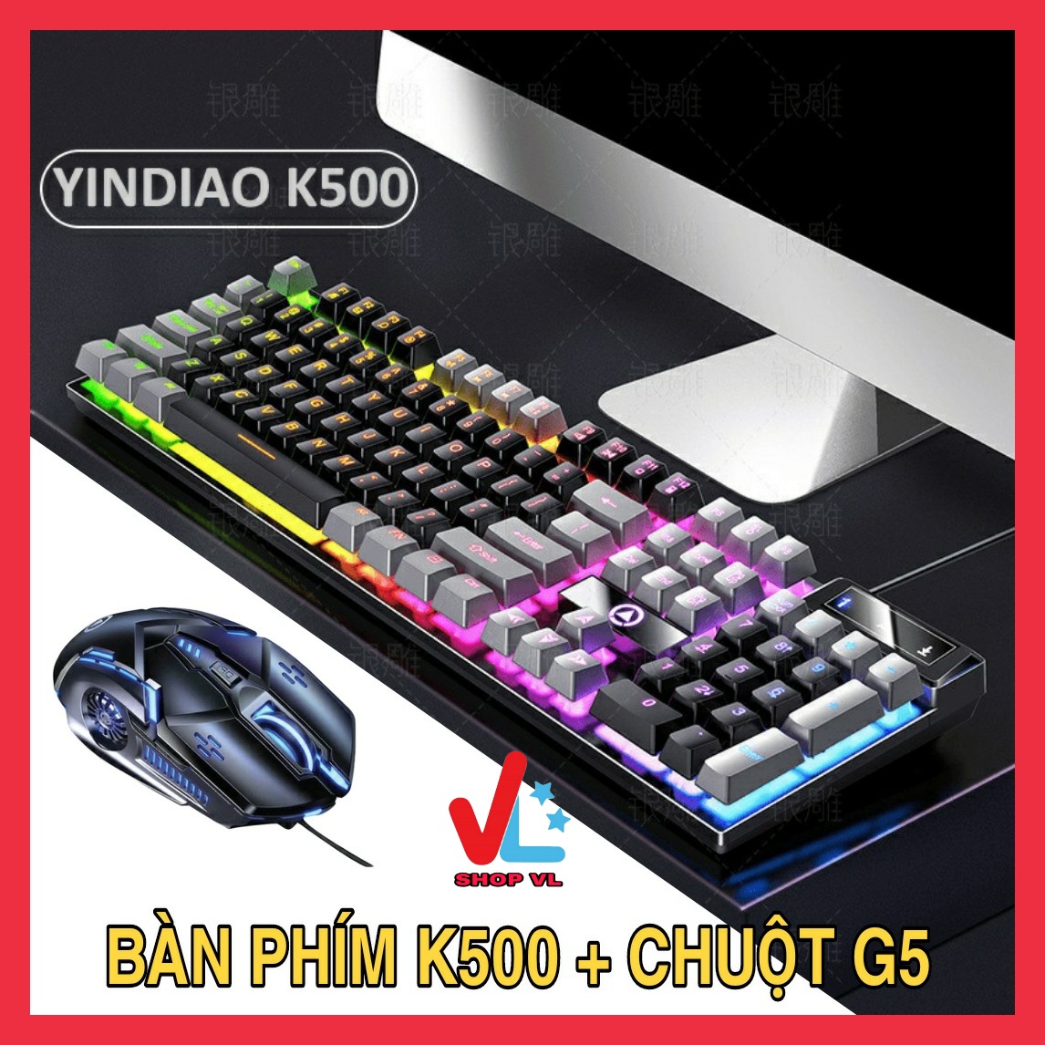 COMBO Bàn phím giả cơ YINDIAO K500 + Chuột G5 đa dạng màu sắc kèm theo đèn led 7 màu xuyên phím dành cho game thủ - HÀNG CHÍNH HÃNG