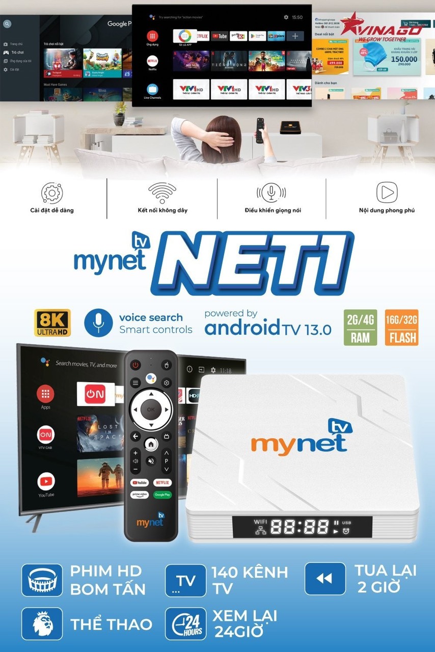 Box Mytv Net (2021) - Ram 4G/32G (Android 10) - Hàng Chính Hãng - Truyền Hình OTT miễn phí 12 tháng - Tích Hợp Tìm Kiếm Giọng Nói
