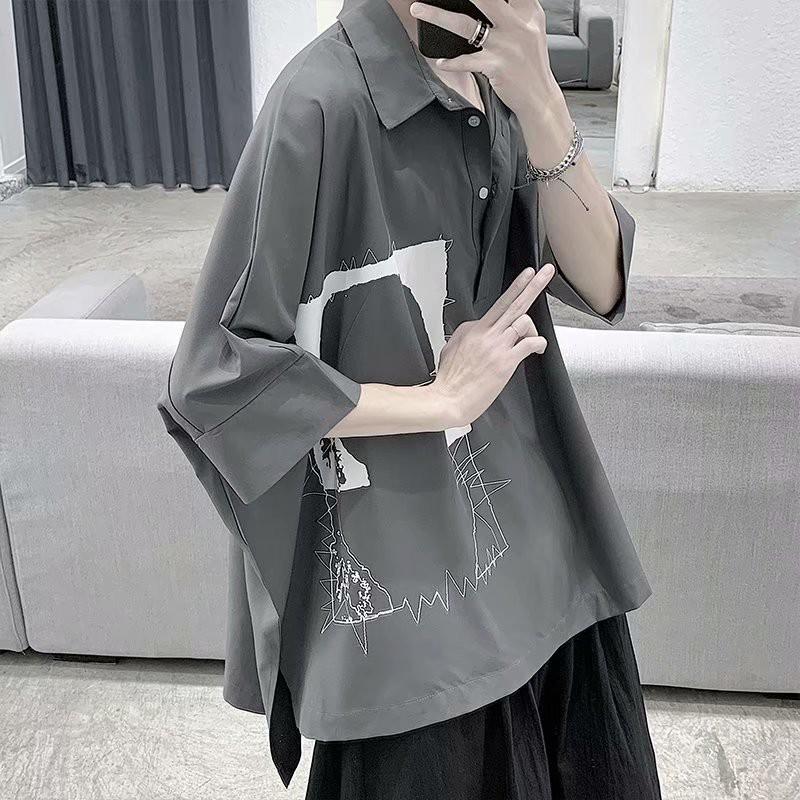 Áo sơ mi tay ngắn dáng rộng thoải mái in hình cá tính thời trang mùa hè cho nam