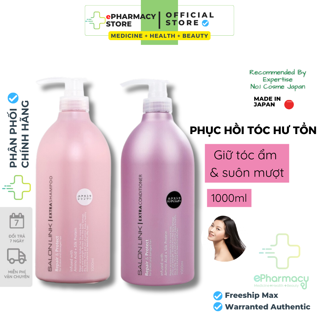 Combo Gội Xả Kumano Salon Link Extra Shampoo Conditioner phục hồi hư tổn tóc yếu 1000mlx2