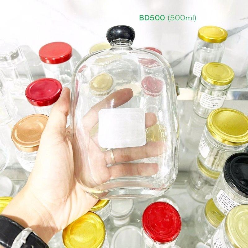 Chai dẹp bầu nắp đen các kích thước 250 350 500ml