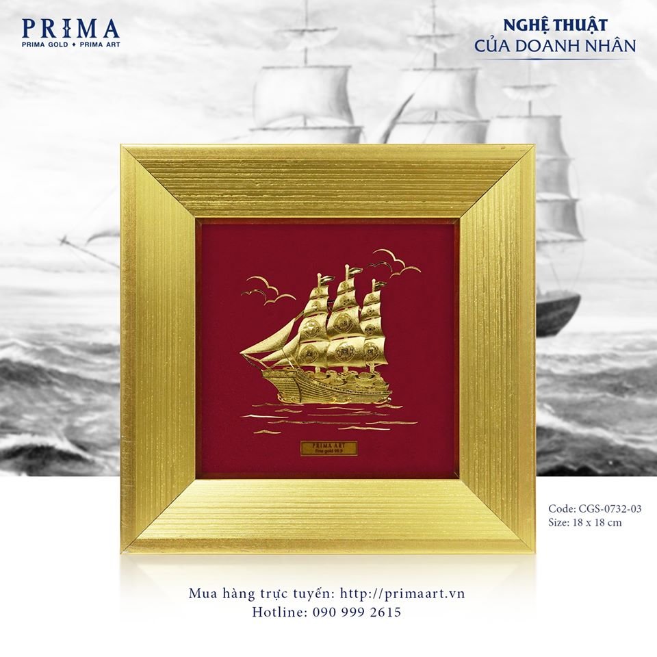 Tranh Vàng 24K PRIMA ART - Thuận Buồm Xuôi Gió - Kích thước 18 x 18 cm - CGS-0732-03