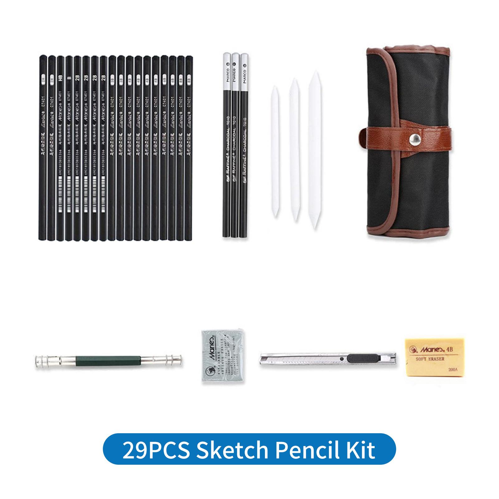29/30PCS Pencil Set Draw Sketching Charcoal Pencil Art Professional Art Supplies with Storage Bag Portrait Drawing Tool