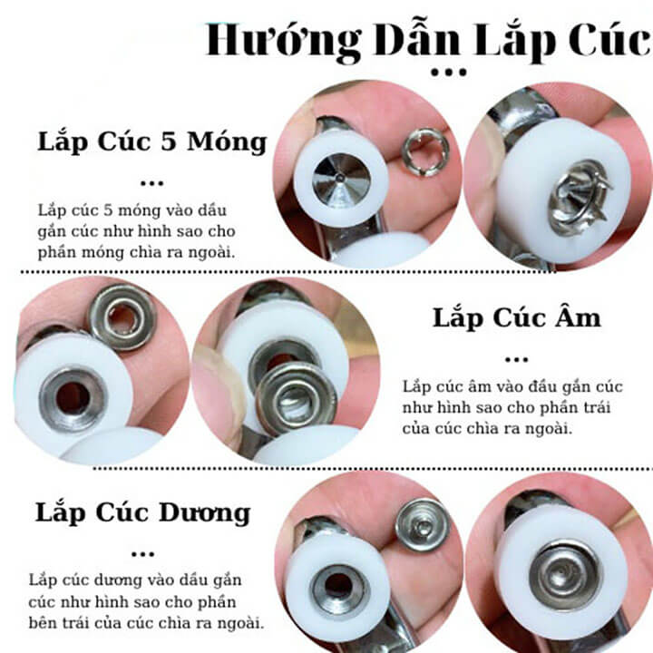 Kìm Bấm Cúc Vành Áo Kim Loại Đa Năng Bộ Kìm Bấm Khuy Kèm Cúc Bấm 9.5mm Thép Không Gỉ, Khoen Ore Quần Áo Tiện Lợi