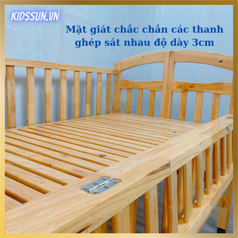 Giường Cũi - Nôi Cũi Cho Bé Từ Sơ Sinh Đến 3-4 Tuổi - Chất Liệu Gỗ Thông Tự Nhiên - Combo 6 Sản Phẩm  Kích thước 70 x 110 x 96cm ( R x D x C ) 