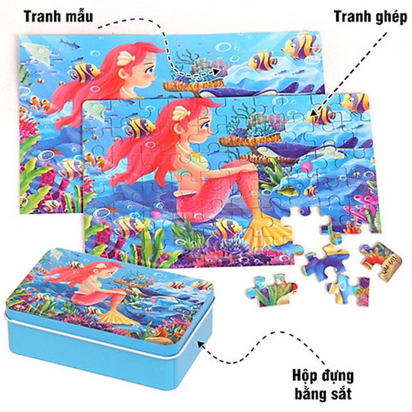 Đồ Chơi Xếp Hình Hộp Sắt Tranh Ghép Hình Puzzle 60 Mảnh Gỗ Cho Bé Phát Triển Trí Tuệ