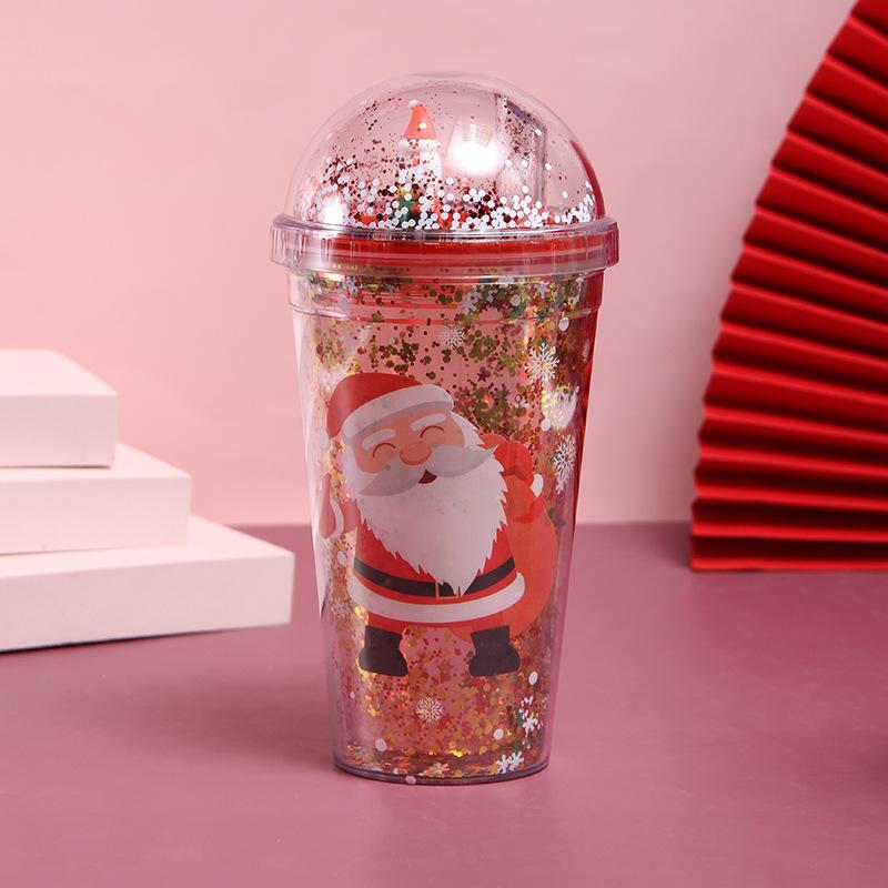 Giáng Sinh Cốc Nước Micro Phong Cảnh Nhựa Ống Hút Cốc Sáng Tạo Băng Cốc Sinh Viên Cặp Đôi Quà Tặng Giáng Sinh Bình Nước