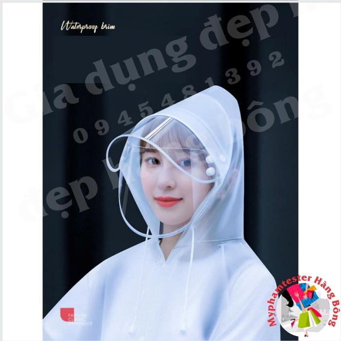 (HÀNG ĐẸP) Áo mưa trắng đục cho cả nam và nữ, phong cách Hàn Quốc có kính che mặt trong suốt trắng chất xịn