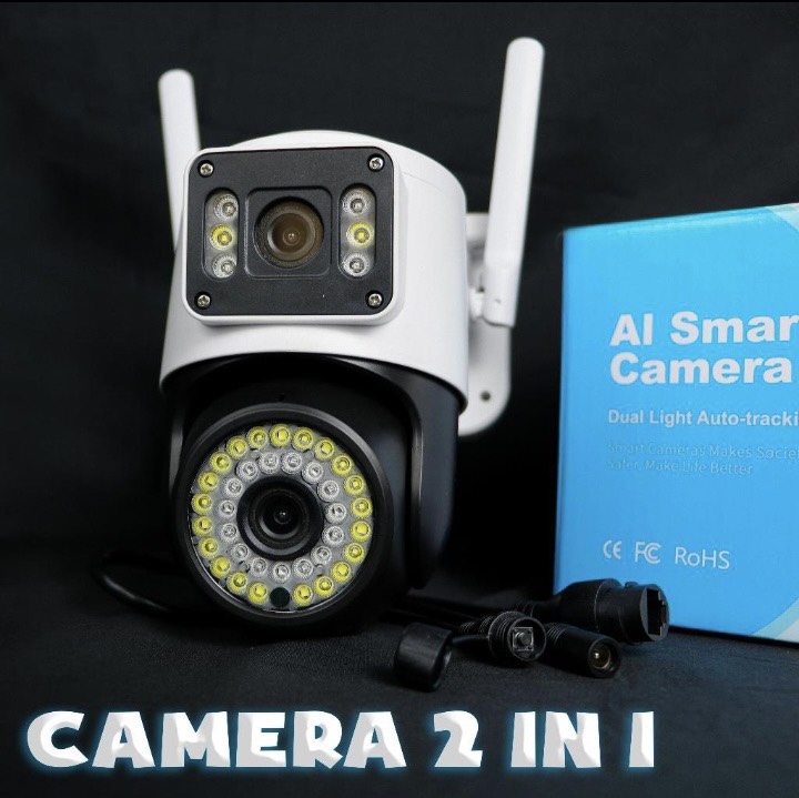 [SIÊU CAMERA 2 MẮT] Camera Wifi 2 Mắt Xem Cùng Lúc 2 Màn Hình - 1 Mắt Cố Định &amp; 1 Mắt Xoay 360 Độ - Góc Quan Sát Cực Rộng - Đàm Thoại 2 Chiều - Báo Động Sáng Đèn Hú Còi Cảnh Báo - Hàng Nhập Khẩu