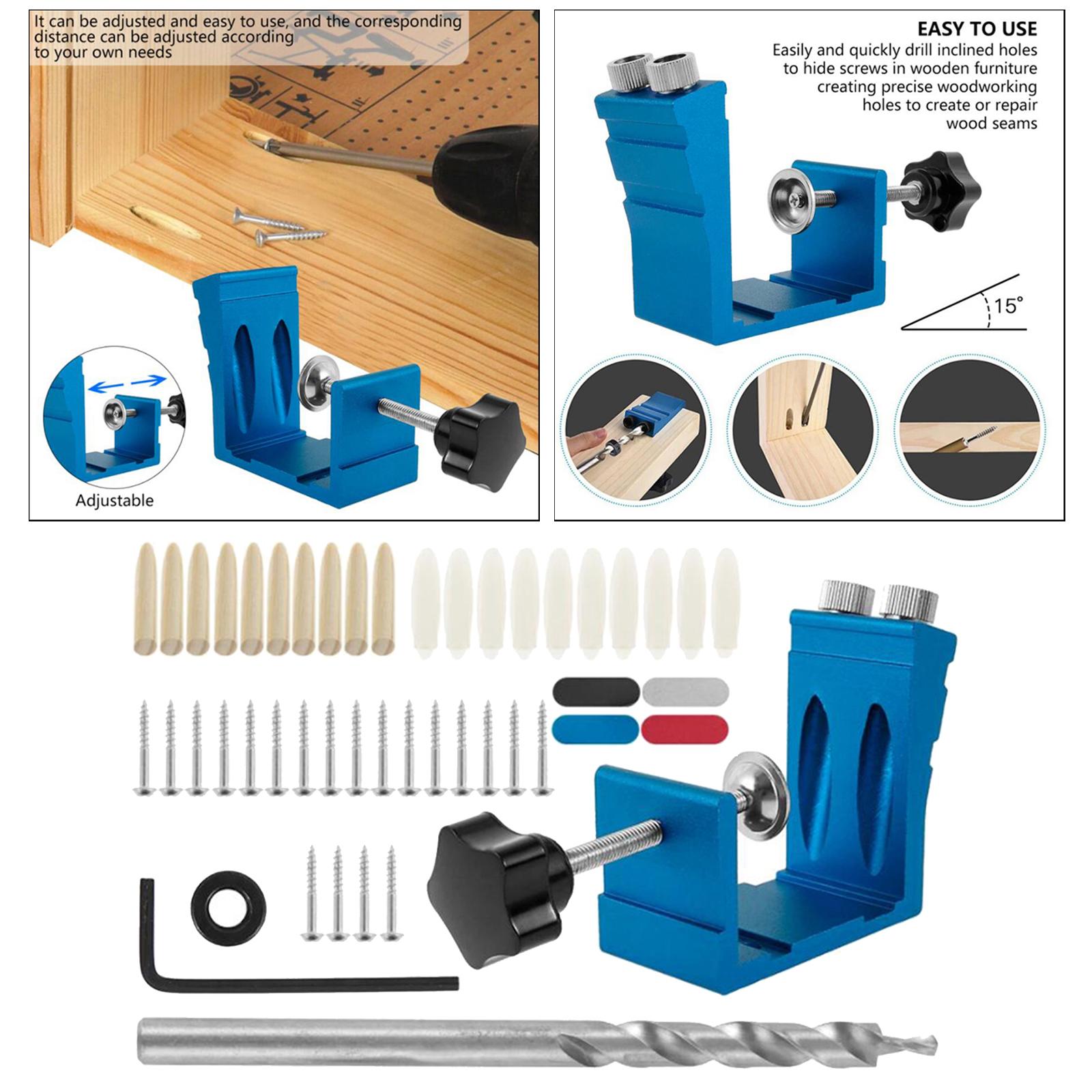 Carpenters 15 Degree Pocket Hole Jig Kit Dowel Oblique Drill Wood Tool Woodworking Locator