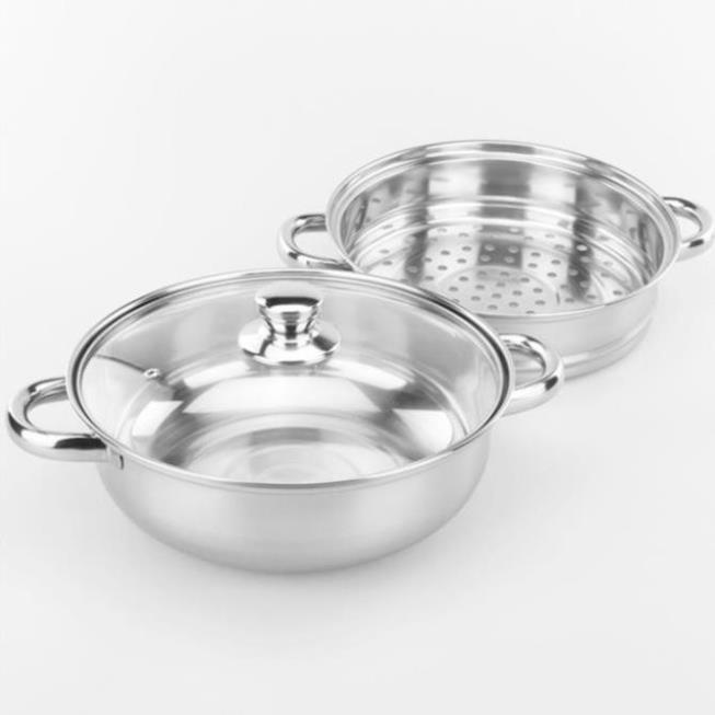 Nồi Hấp Xửng 2 Tầng Inox Mặt Kính Cao Cấp 28cm