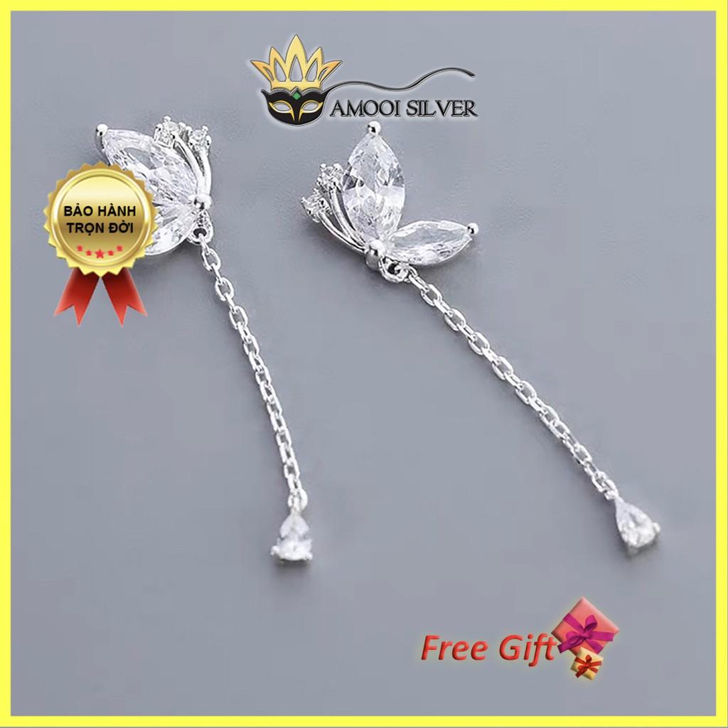 Bông Tai Bạc Nữ Hình Con Bướm Tua Rua - Hoa Tai Chuẩn Bạc S925 - Khuyên Tai Bạc S925 - AMOOI SILVER