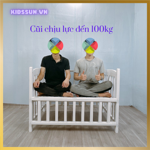 Giường Cũi KidsSun - Nôi Cũi Cho Bé Từ Sơ Sinh Đến 3-4 Tuổi - Chất Liệu Gỗ Quế Màu Trắng - Combo 4 Sản Phẩm