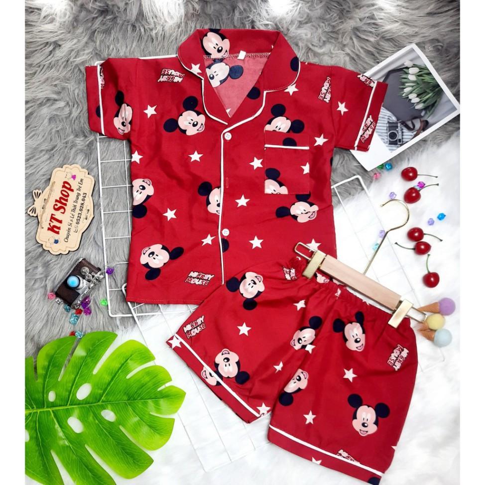 (15-32kg)100% vải KATE THÁI XỊN, KHÔNG PHA COTTON Bộ Pijama cộc tay trẻ em may viền tỉ mỉ cho bé trai, bé