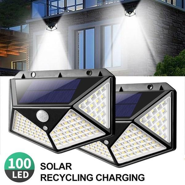 100 LED - 3 chế độ sáng, Đèn năng lượng mặt trời cảm biến hồng ngoại - 4 mặt LED