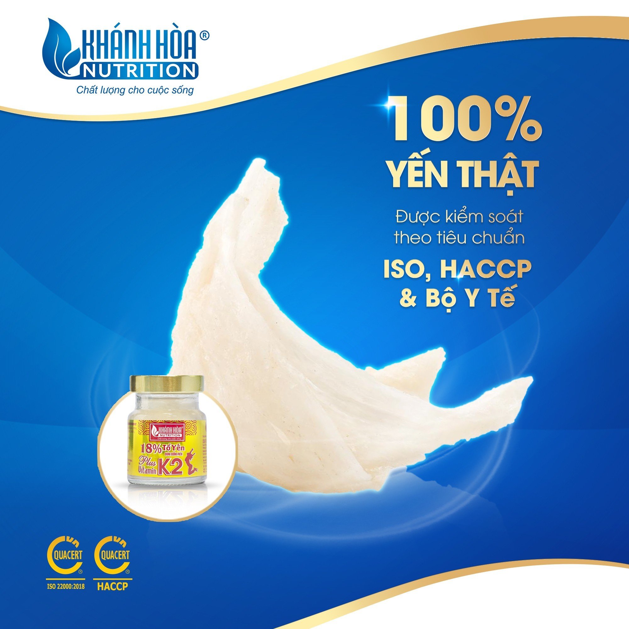 Yến Sào Chưng Đường Phèn 18% Bổ Sung Vitamin K2 - Khánh Hòa Nutrition - Lọ 70 ML