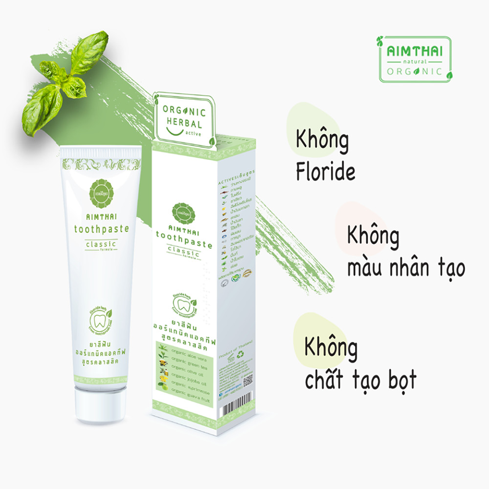 AIMTHAI ORGANIC PLUS VITAMIN C - KEM ĐÁNH RĂNG THẢO DƯỢC CÔNG THỨC WHITENING (TUÝP MÀU CAM) (TPBVSK)