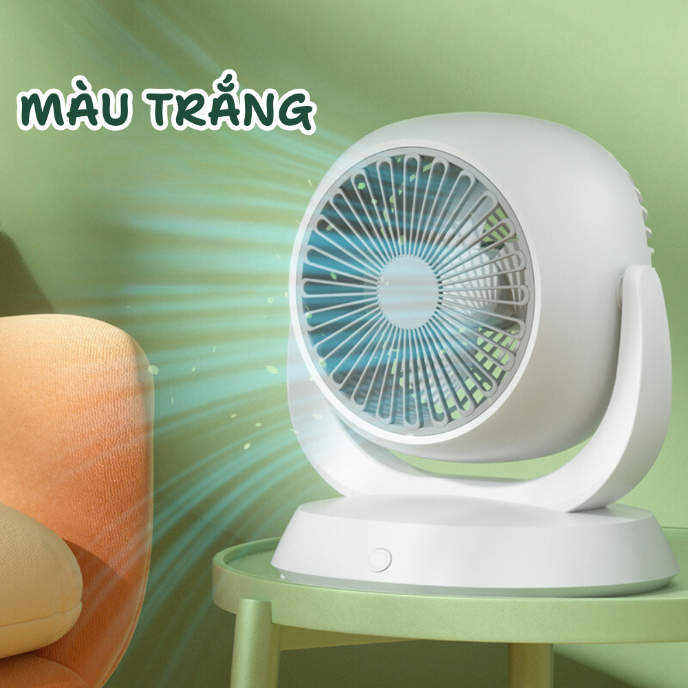 Quạt tích điện để bàn, động cơ không tiếng ồn, xoay 180 độ, 3 cấp độ gió, cổng sạc nhanh Type-C - hàng chính hãng