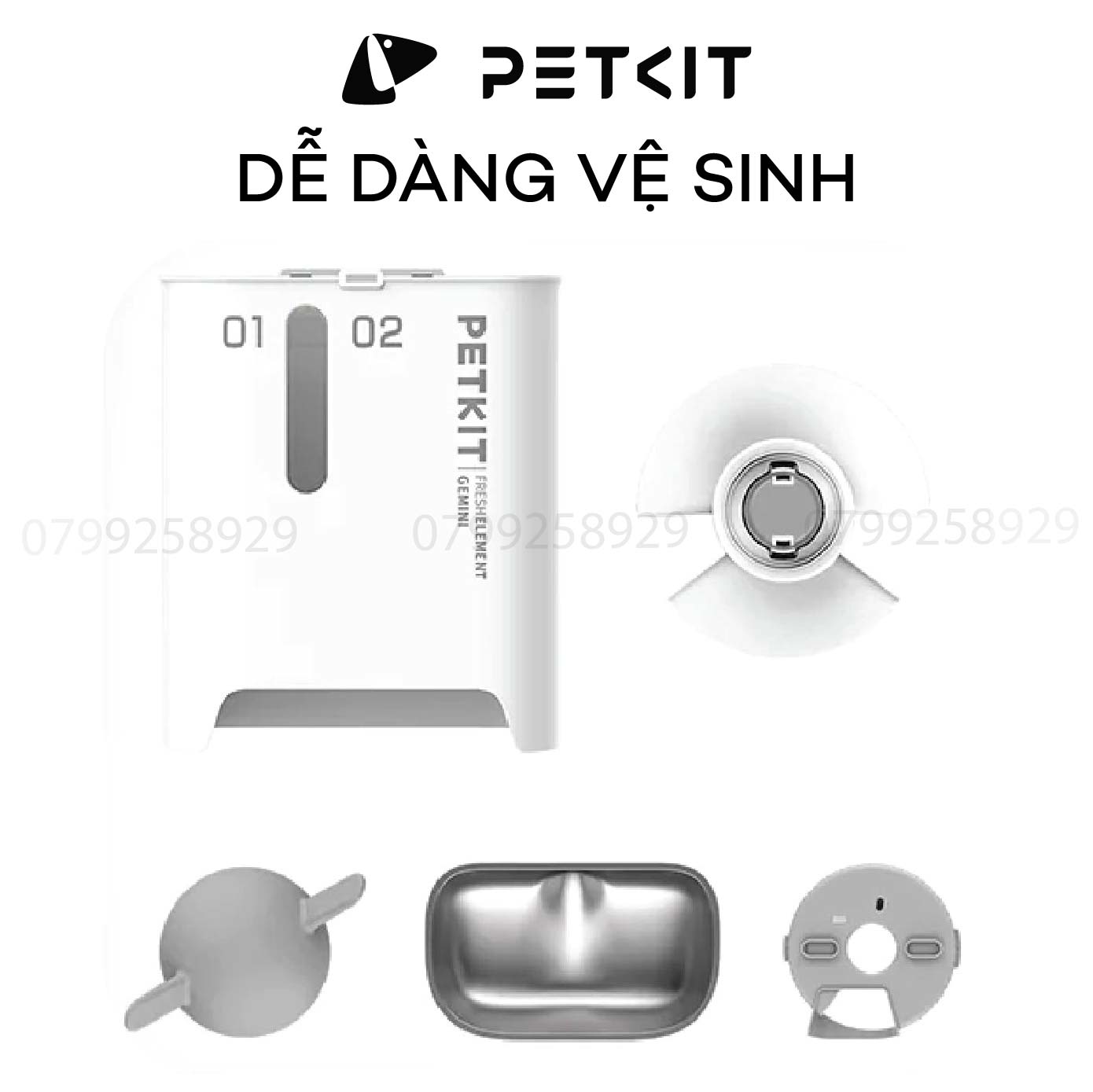 Máy Cho Chó Mèo Ăn Tự Động Petkit Gemini Kết Nối Wifi, Hai Ngăn, Dung Tích 5 Lít