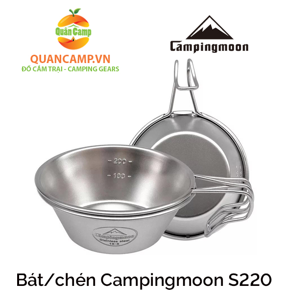 [Mua 4 chén tặng túi đựng chén Campingmoon] Chén ăn dã ngoại inox không rỉ Campingmoon S220