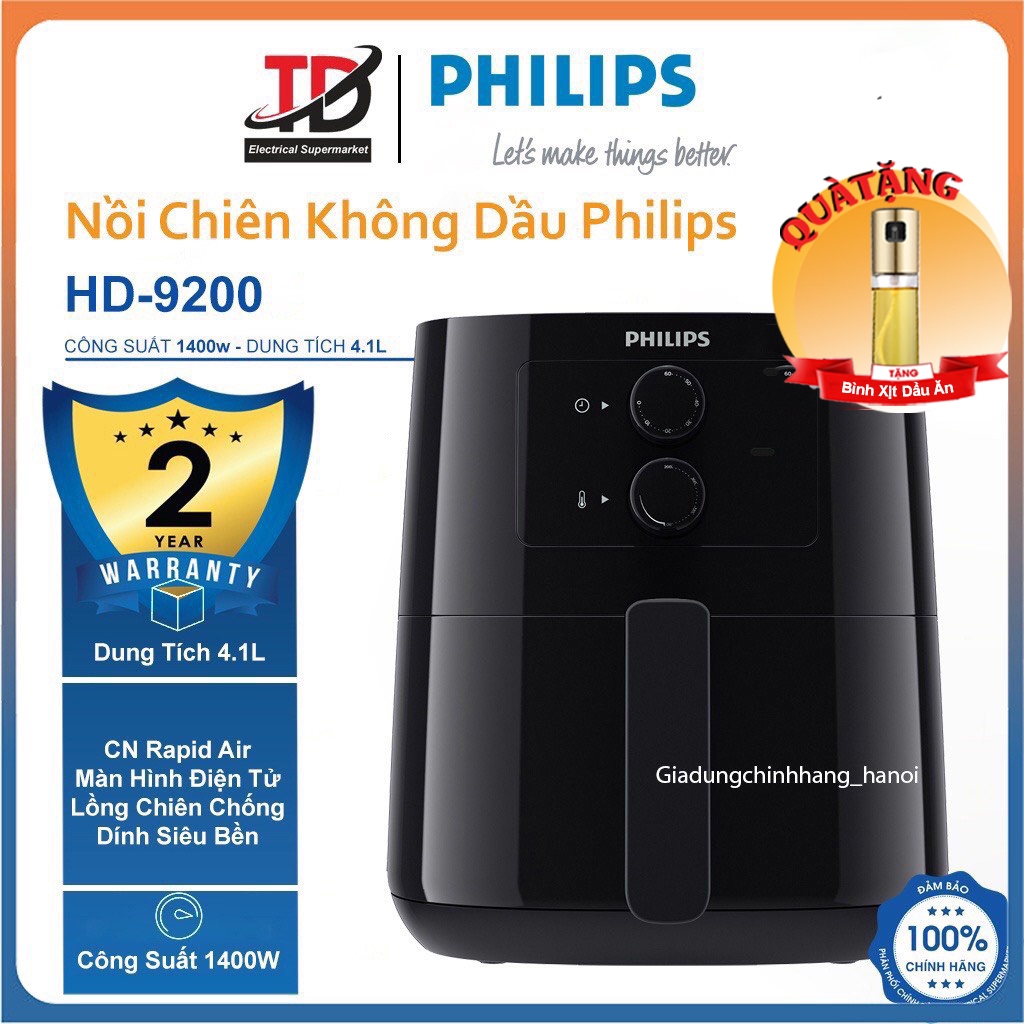 Nồi Chiên Không Dầu Philips Hd9200 - 4.1Lit1400W - Hàng Chính Hãng