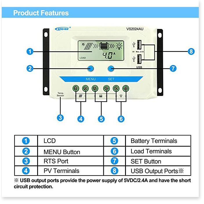 SẠC NĂNG LƯỢNG MẶT TRỜI PWM EPEVER 12V-24V CHÍNH HÃNG SIÊU BỀN