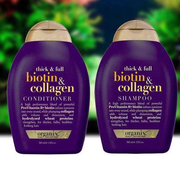 Bộ Dầu Gội Và Xả OGX Thick And Full Biotin &amp; Collagen Của Mỹ 385ml, giảm xơ rối, gãy, rụng, cho tóc dày và suôn mượt