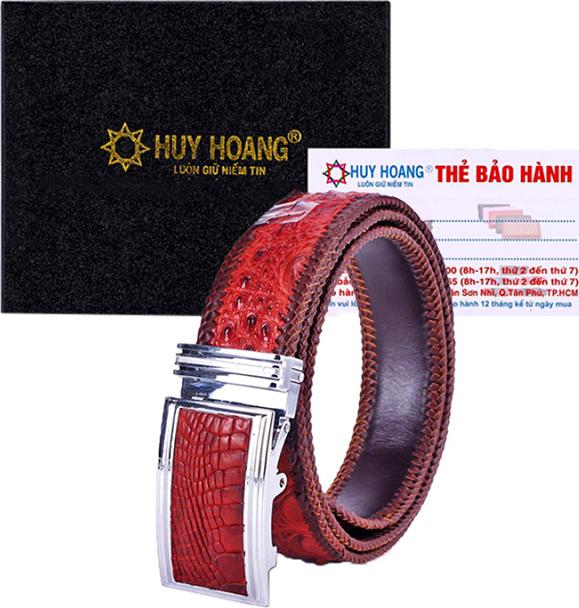 Thắt Lưng Nam Da Cá Sấu Đan Viền Bản Lớn Gai Huy Hoàng HT4703 - Nâu Đỏ