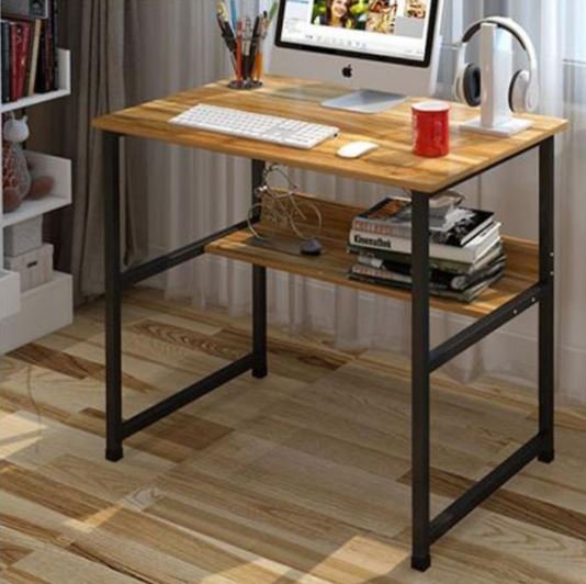 Bàn làm việc chân sắt. Có kệ lửng. Chân đen mặt đen. 80x40 cm