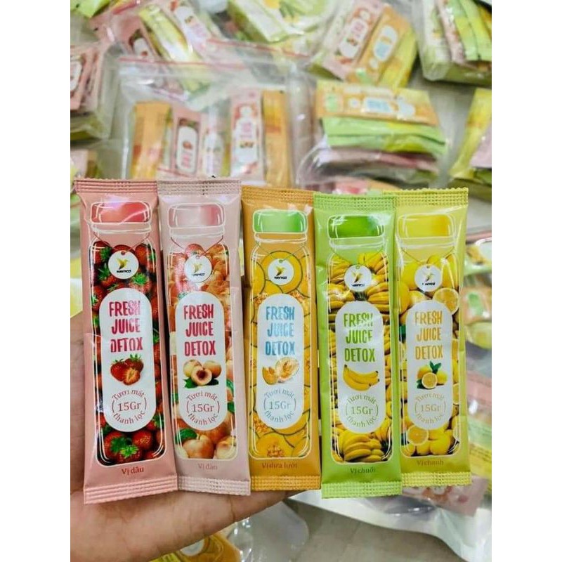 Detox Hỗ Trợ Giảm Cân Fresh Juice Detox Havyco 15 gói - Nước Trái Cây Hỗ Trợ Giảm Cân 5 Vị Dễ Uống -Hỗ Trợ Giảm Cân An Toàn Tặng kèm Xà Bông GIó Sả Chanh Sinh Dược GIúp Thải Độc Da