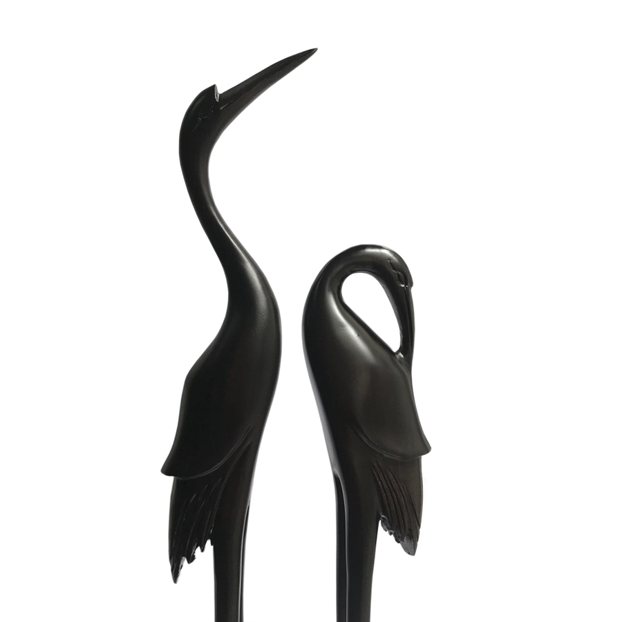 Cặp tượng chim hạc gỗ trang trí - không khảm xà cừ - size nhỏ