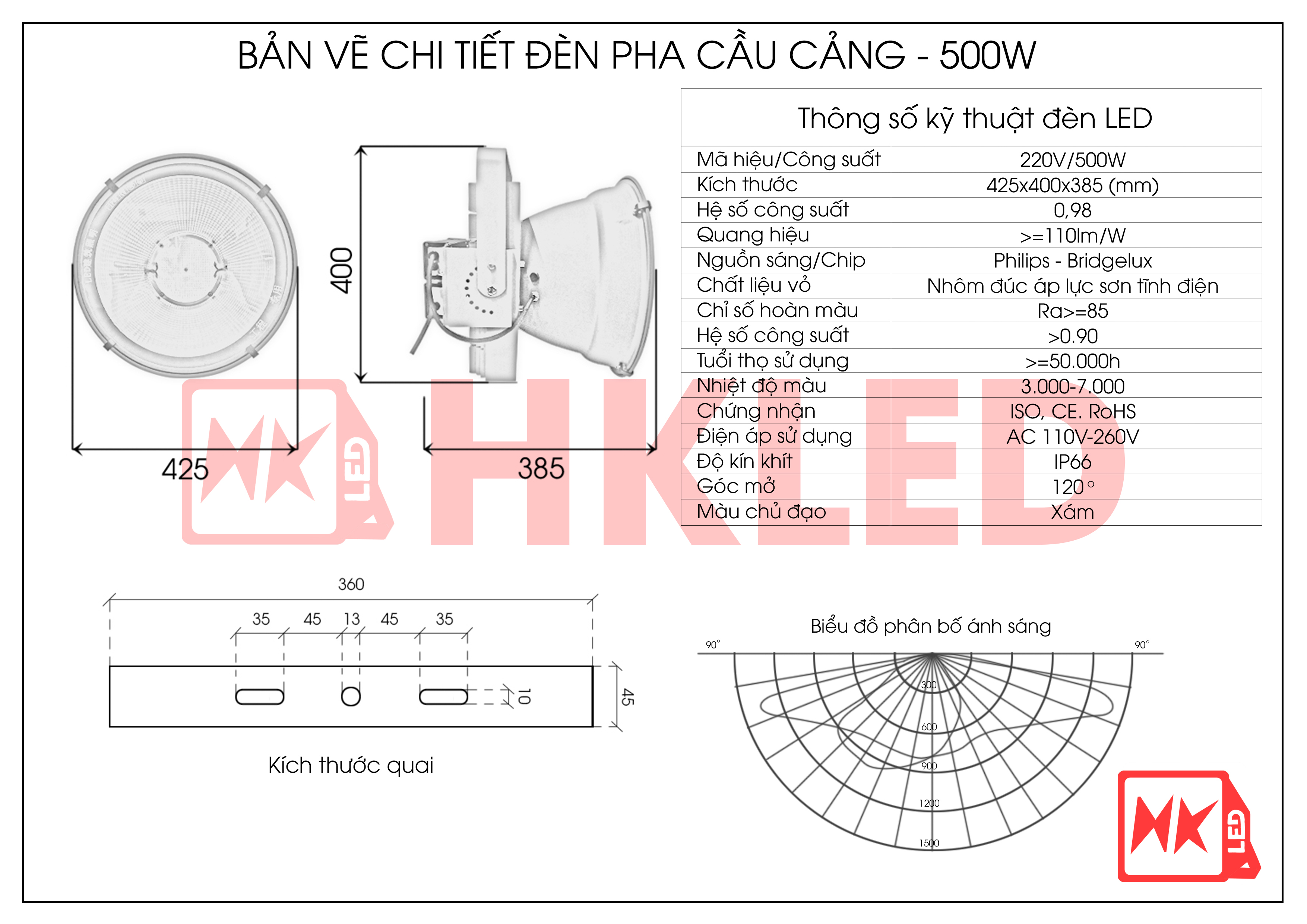 HKLED - Đèn pha cầu cảng ngoài trời 500W - DCC500