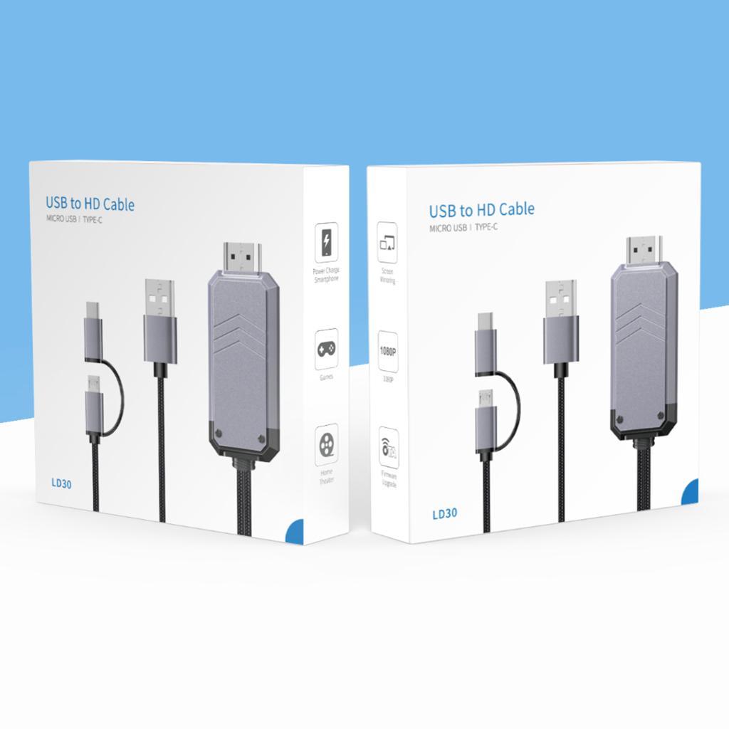 Type C/Micro USB to HDMI Adapter 1080P Bluetooth 5.0 HDMI Converter Cable 1.8m