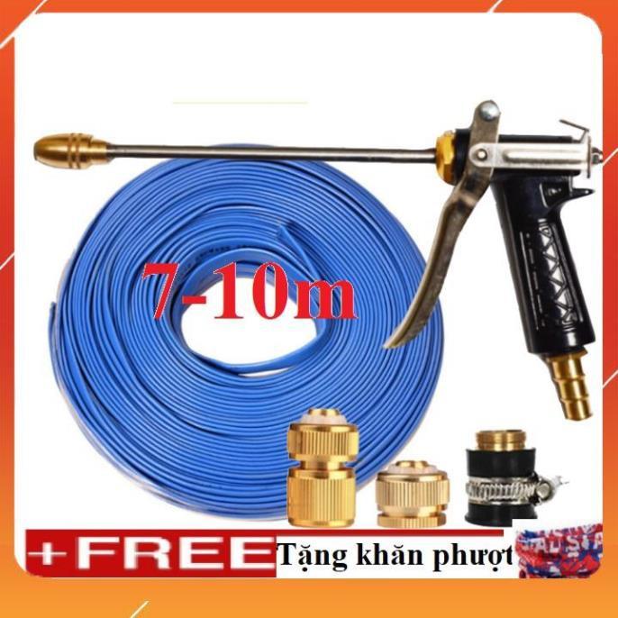 Bộ dây vòi xịt nước rửa xe, tưới cây . tăng áp 3 lần, loại 7m, 10m 206318D đầu đồng,cút đồng+ tặng khăn phượt