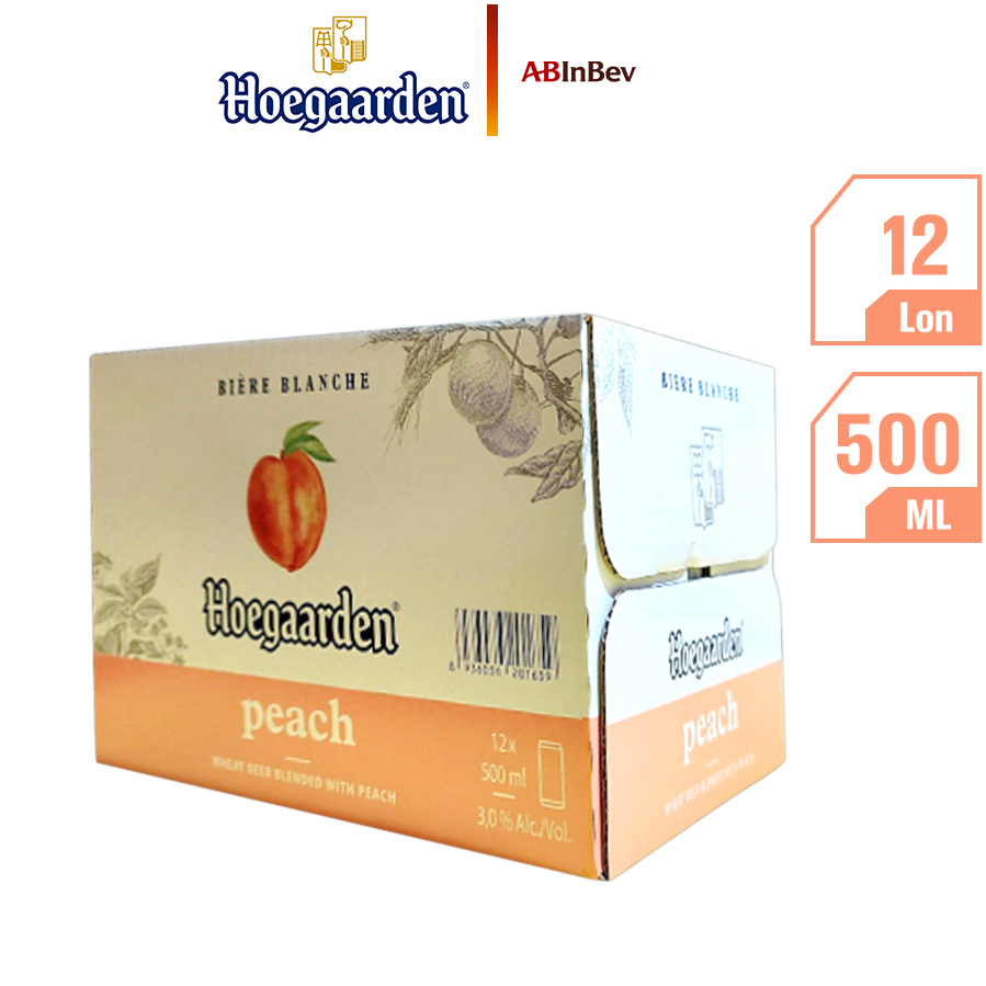 Bia Hoegaarden Peach Bia Bỉ Chính Hãng Hương Vị Trái Cây Thùng 12 Lon (500ml/Lon)