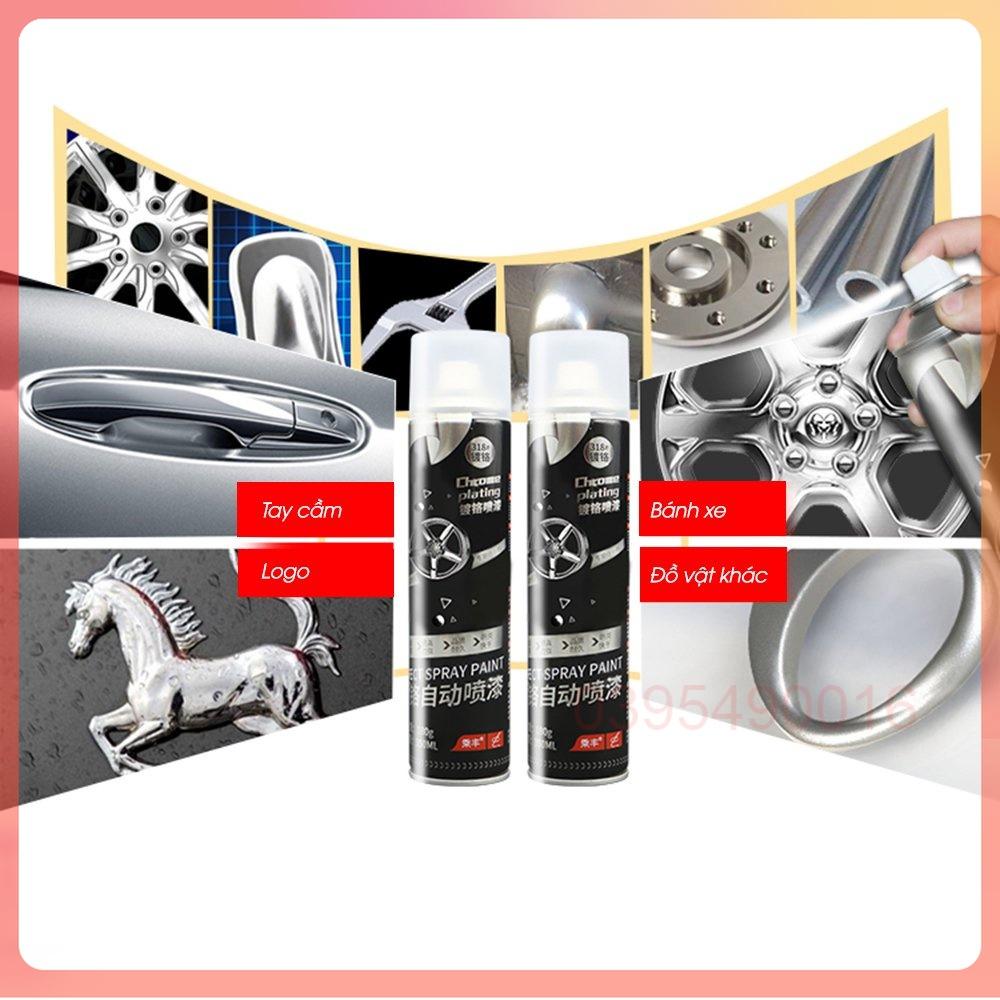 Chai sơn xịt mạ Chrome Plating 350ml màu inox crom bạc dùng cho kim loại, ô tô, xe máy bảo vệ bệ mặt kim loại