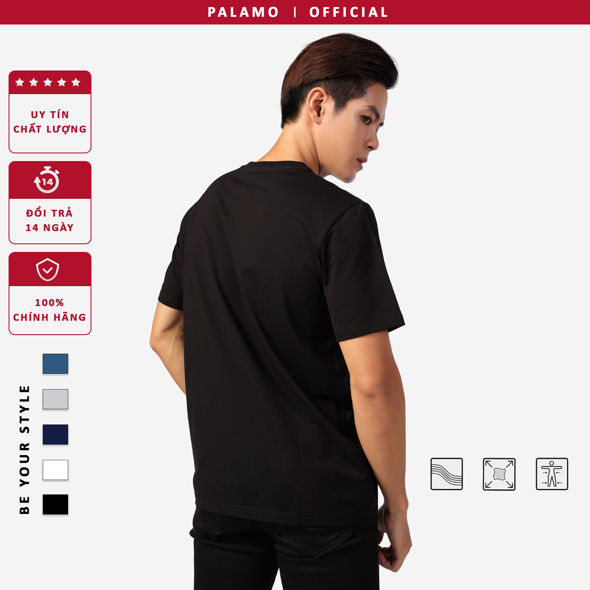 Áo thun nam classic Palamo cotton compact / màu đen regular fit